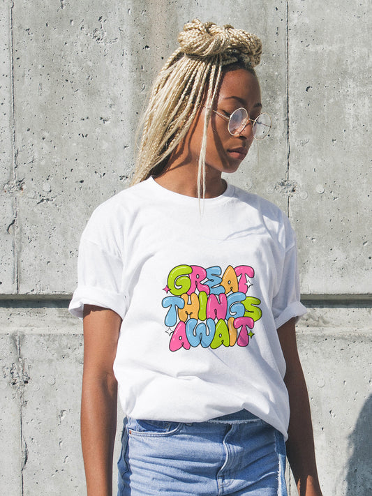 "Great Things Ahead" – Bubble Letter Tee
